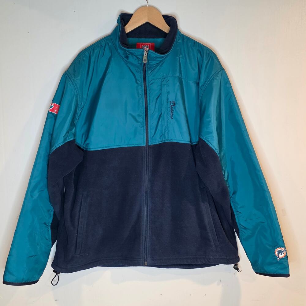 90's XL Miami Dolphins NFL Jacket Full Zip Color Block Fleece Nylon Vintage